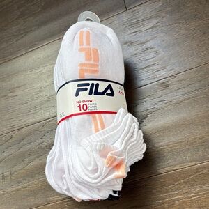 FILA  10 pack no-show ankle socks, 97% polyester, 3% spandex, logo sole & back